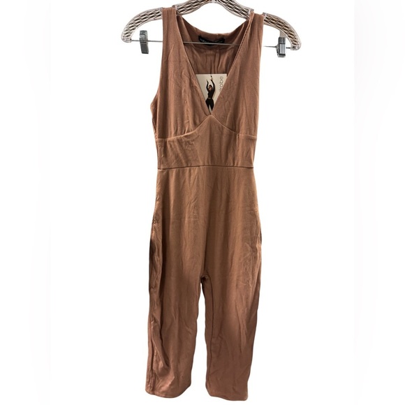 Naked Wardrobe Womens All Snatched Bustier Ribbed Brown Jumpsuit - Picture 2 of 7